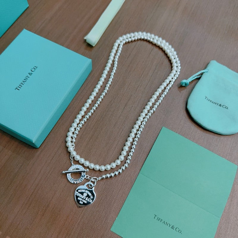 18K Return to Tiffany Heart Tag Chain Pearl Link Necklace