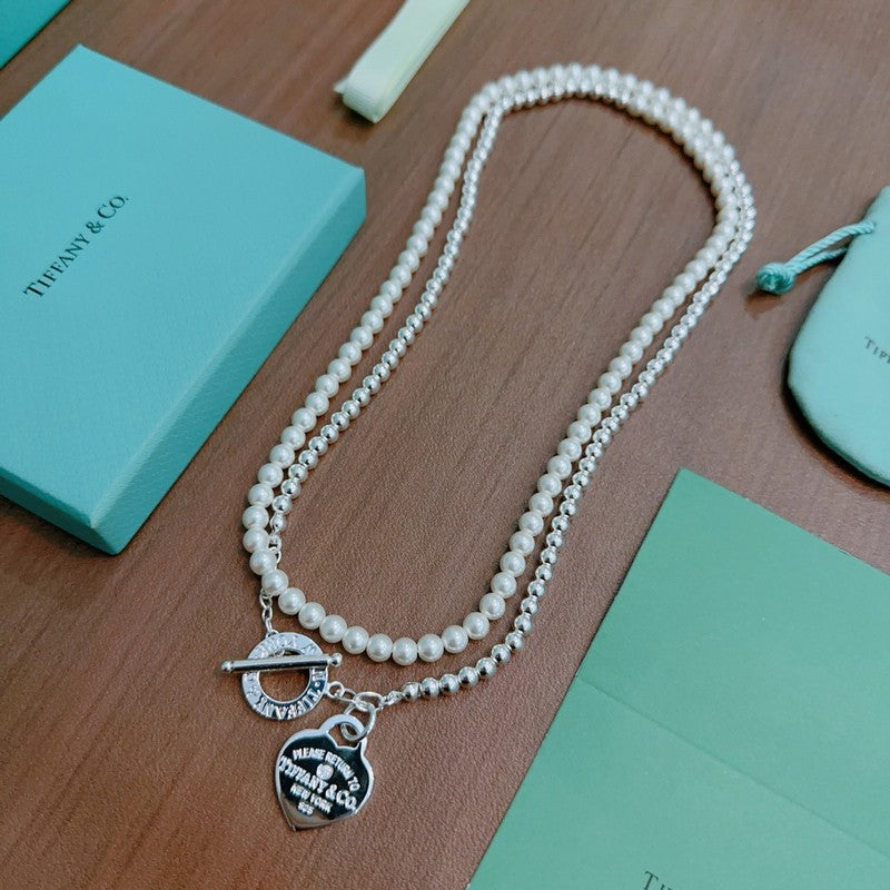 18K Return to Tiffany Heart Tag Chain Pearl Link Necklace